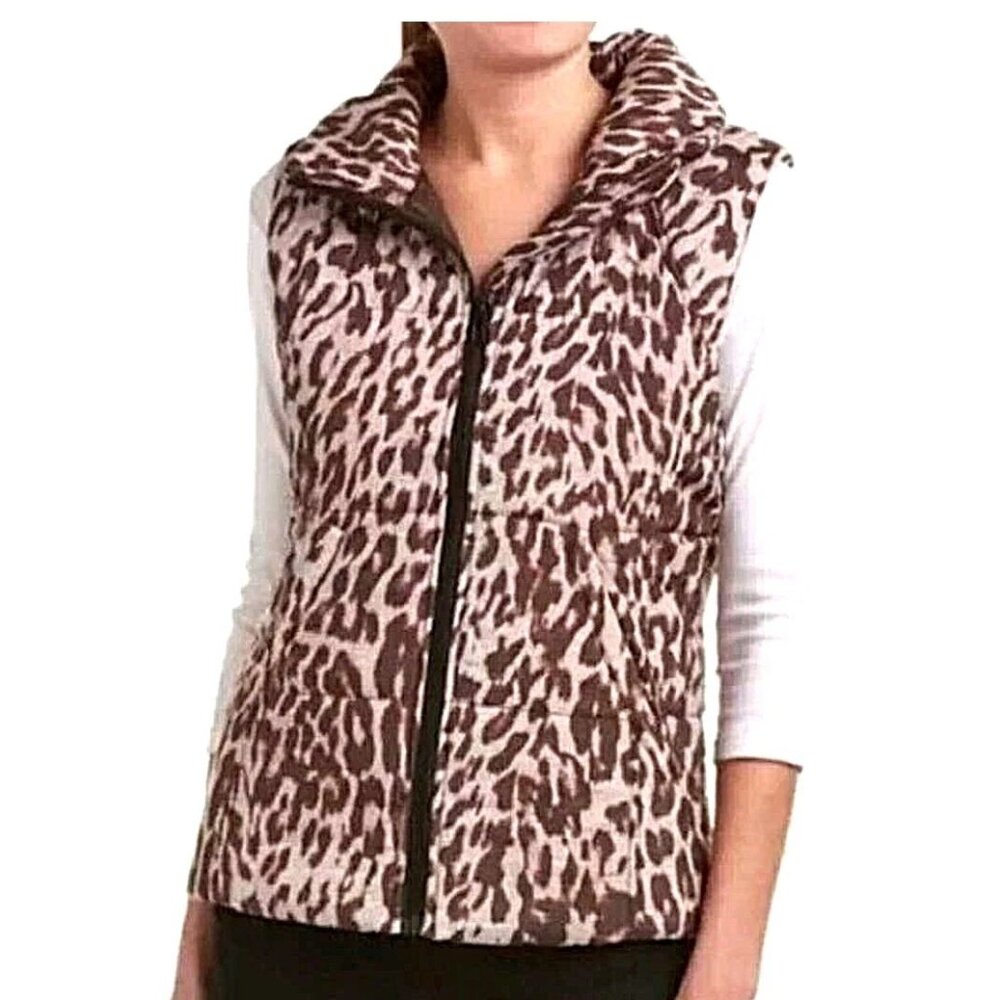 CAbi Juliet Leopard Print Full Zip Puffer Vest - Size XS